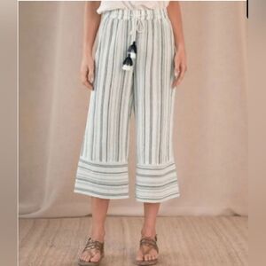 Sundance Laila‎ Cropped Tassel Pants Women’s Size S Gauzy Cotton Stripe Beach
